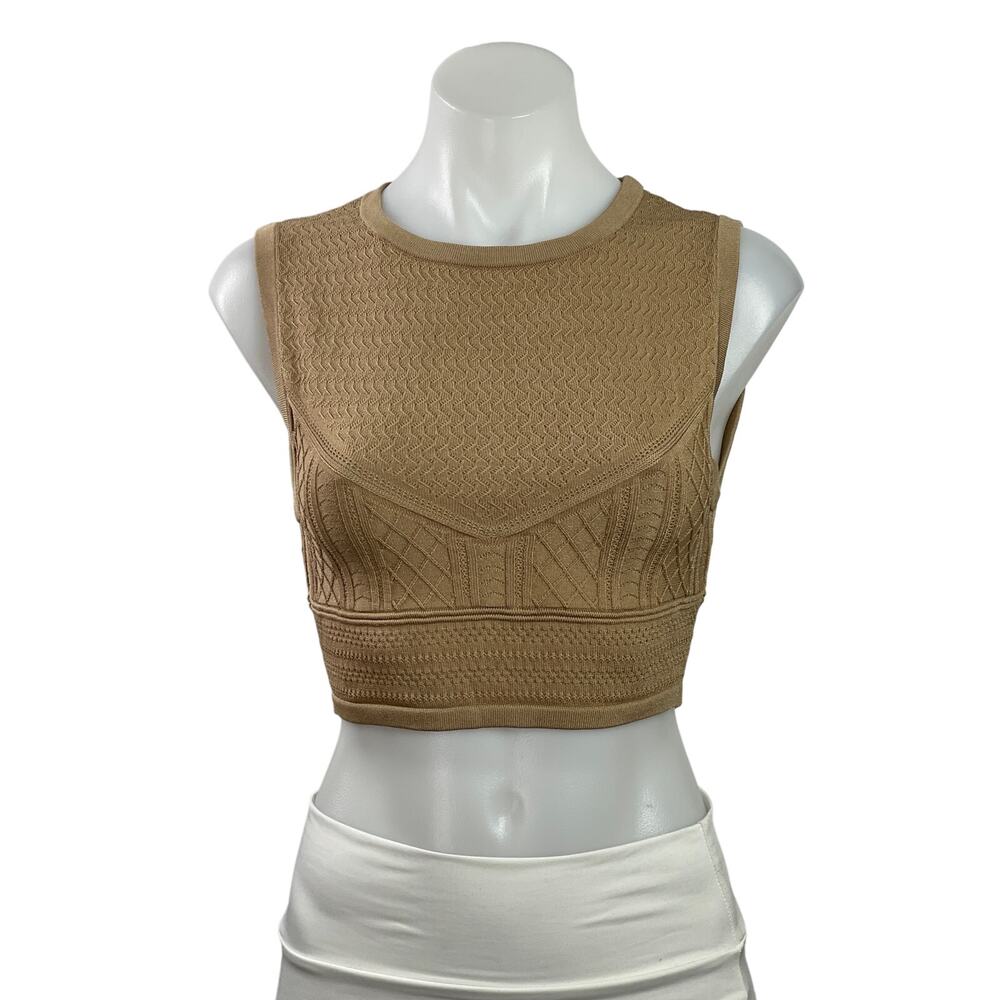 Aritzia Babaton Womens Brown Sleeveless Eyelet Crop Sweater Tank Vest Top Size M